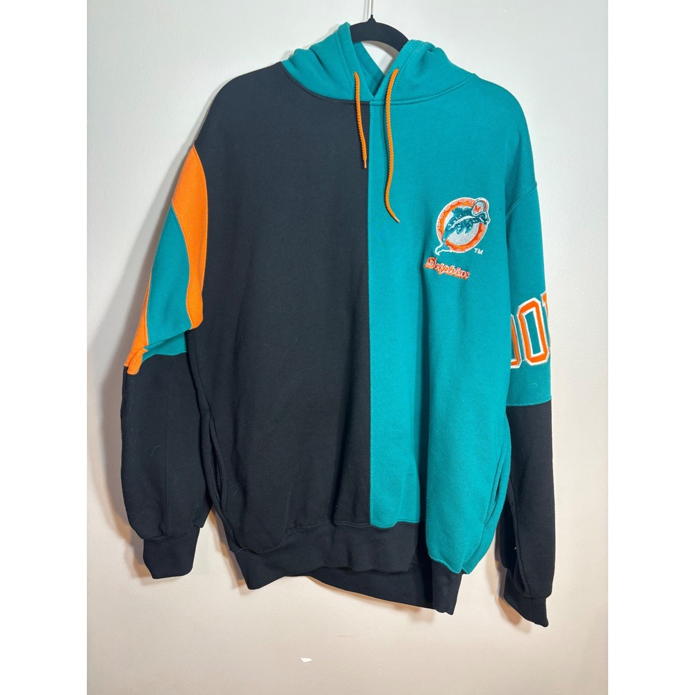 Starter Miami Dolphins Color Block Hoodie NFL Football Teal‎ Black Orange XL